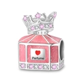 Detailed crown perfume bottle charm with pink glitter enamel and heart design - Pink Crown Perfume Bottle (PAC864)