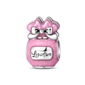 Detailed close-up of pink glitter enamel perfume bottle charm with Leparfum engraving - French Princess Perfume Bottle Charm (PAC1669)