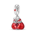 Silver bead charm featuring a red enamel heart with a delicate bow for DIY jewelry - Boxing Glove Style (PAC1620)