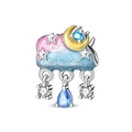 Star Moon Cloud Charm with pink blue enamel and crystals for DIY bracelets - Iridescent Cloud Bead (PAC1695)