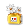 Detail of a perfume bottle charm with daisies and I love Perfume text for bracelets - Daisy Perfume Bottle (PAC866)