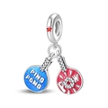 Silver ping pong paddle charm bead with blue and red enamel for DIY bracelets - Ping Pong Racket Style (PAC1626)