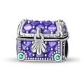 Treasure chest charm with purple enamel and green crystals for DIY bracelet jewelry - Treasure Box Bead (PAC1691)