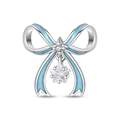 Blue enamel bow charm with hanging star pendant for DIY jewelry bracelets and necklaces - Blue Ribbon Bow Bead