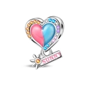 Silver heart charm with colorful zircon stones and a pink 'SUNNY' tag for bracelets - Sunny Heart Bead (PAC1697)