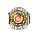 Silver sun charm with orange gemstone and white zircon pavé for DIY bracelet - Sunny Day Bead (PAC1692)