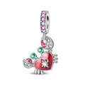 Silver lobster crab charm with red heart and star zircon for DIY charm bracelets - Mini Red Crab Pendant (PAC1750)
