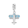 Macro detail of silver airplane charm with light blue enamel and sparkling zircon stars - Ocean Vacation - Sky Blue Star Airplane Charm