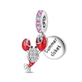 Silver lobster charm with red enamel and Summer Ticket tag for DIY bracelets - Lobster Pendant (PAC1749)