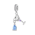 Silver wine glass dangle charm with blue teardrop crystal and purple gemstone - Vintage Wine Glass Style (PAC1701)