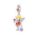Silver cupid charm with wine glass and purple gemstone for DIY bracelet making - Bacchus Cupid Style (PAC1698)