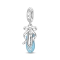 Detail of ballet shoe charm with blue enamel, bow accents and Dancing engraving - Blue Ballet Shoe Style (PAC1759)
