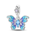Detalle de dije de mariposa con esmalte azul-púrpura y piedra marquesa azul para pulsera - Colante Mariposa de Colores