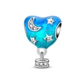 Close-up of hot air balloon charm with blue enamel, stars and sparkling cubic zirconia - Blue Heart Hot Air Balloon Style (PAC1763)