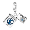 Silver travel charm with blue passport and vintage camera pendant for DIY bracelets - Passport And Camera Travel Pendant (OTC1116)