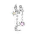 Detalle de dijes de luna y flor con cristales de corazón rosa y estrellas amarillas - Estilo Carrillón de Viento Relajante (PAC1777)