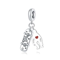Silver skateboard charm with red enamel heart and star zirconia for DIY bracelets - Skateboarding Boy Bead (OTC1097)