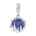 Starry night city charm bead with blue enamel and moon star patterns in silver - City Fireworks Pendant (OTC1174)