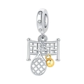 Tennis racket and golden ball charm bead for charm bracelets with zircon accents - International Tennis Pendant (OTC1179)