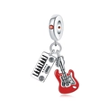 Silver guitar and piano musical charms with red enamel for DIY charm bracelets - Electronic Keyboard And Guitar Pendant (OTC1107)