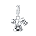 Silver summer beach charm with volleyball, sandcastle, and bucket for charm bracelets - Beach Volleyball And Sand Castle Pendant (OTC1142)