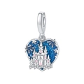 Silver fairy tale castle charm with pink hearts and blue starry sky for DIY bracelets - Fireworks Castle Pendant (OTC1121)