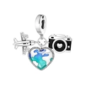 Silver airplane camera and enamel world map heart charm for DIY travel bracelets - Otc1111 - Airplane Map Camera Pendant