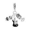 Silver rock music charm featuring guitar, microphone, and hand gesture with ROCK engraving - Rock Theme Pendant (OTC1129)