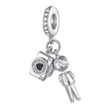 Silver camera and little boy charm bead with heart patterns for DIY bracelets - Travel Boy Camera Charm (PAC465)