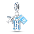 Silver travel charm with airplane, blue striped suitcase and passport pendants - Pac524 - Colorful Airplane Passport (3 Pieces) And Charm