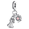 Silver camera and little girl charm bead with pink heart enamel detail for bracelet - Travel Girl Camera Charm (PAC467)
