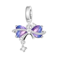 Silberner Schleifen-Charm mit lila Herz-Edelstein und Zirkonia für DIY-Armbänder - Herz Schleife Anhänger (OTC1246)