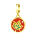 Oktogonaler Goldanhänger mit roter Emaille und glitzerndem Ahornblatt-Detail - Herbst Ahornblatt Anhänger (OTC1230)
