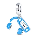 Silver gaming charm with blue enamel headphones and game console featuring Winner text - Blue Headphones Console (PAC513)