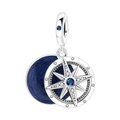 Kompass-Anhänger mit blauem Emaille und funkelnden Zirkonia in Silber-Finish - Blauer Kompass Anhänger (OTC1199)