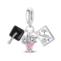 Detail of silver owl graduation charm with mortarboard and Happy Graduation engraving - Honors Student Pendant (PAC1861)