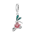 Silberner Libellen-Charm auf rosa Lotusblume für DIY-Armbänder und Halsketten - Lotus Libelle Anhänger (OTC1123)