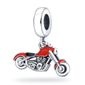 Silver cruise motorcycle charm bead with red enamel detailing for DIY bracelets - Red Motorcycle