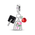 Detailed charm set featuring a black graduation cap, white backpack and red cherries - Graduation Season Pendant (PAC1862)