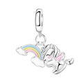 Silberner Einhorn- und Regenbogen-Anhänger mit rosa Flügeln für DIY-Armbänder - Regenbogen Einhorn Anhänger (OTC1317)