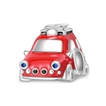 Charming red enamel car bead in silver plating with blue gemstone headlights for bracelets - Travel Series Red Wagon
