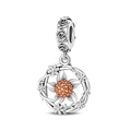 Silver flower charm with orange cubic zirconia and rose vine details for DIY bracelets - Entwined Flowers Charm (PAC1549)