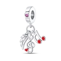 Silver music charm with pink heart gemstone, treble clef, and wing for DIY bracelets - Musical Note Trio (PAC727)