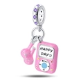 Silver guitar headset charm bead with pink music player and purple gemstones for bracelets - Pink Music Bead (PAC798)