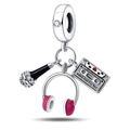 Charm musique en argent avec micro, casque rose et pendentif Life is a Mix Tape - Trio de Cassettes (PAC799)