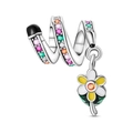 Macro detail of silver spiral bead with colorful crystals and yellow enamel flower - Creative Pencil Bead (PAC1877)