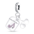 Charm casque en argent avec émail blanc et zircone rose pour bracelets de bijoux - Ensemble Écouteurs Blancs (PAC514)