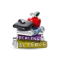 Detailed view of silver charm with doctoral cap, red apple and stacked academic books - Book World Bead (PAC1878)