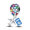 Silver hot air balloon charm with airplane and blue passport pendant for bracelets - Travel Colorful Balloon Airplane Passport Bead