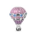 Hot air balloon charm with pink purple enamel and blue gemstones in silver finish - Travel Series Romantic Hot Air Balloon
